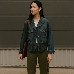 Chaps Women’s XL Blue Denim Jean Jacket Classic 100% Cotton Casual Coat